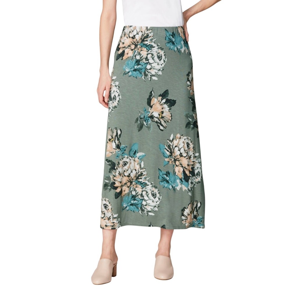 J.Jill Olive‎ Green Floral Maxi Skirt Size Small Medium NWT Flowy Bloom Cottage